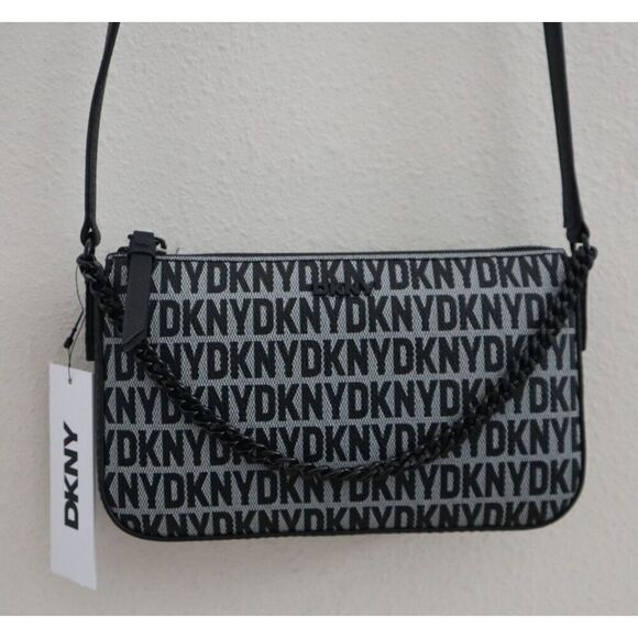 DKNY WMN's Demi White/Black Logo Bryant Park w/Chain Shoulder Crossbody Bag - Picture 3 of 14